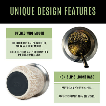 MADFLOW Aztec Sand mate cup design features: opened wide mouth and non-slip silicone base