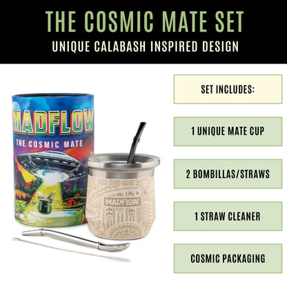 MADFLOW Aztec Sand Cosmic Mate Set: mate cup, 2 bombillas, straw cleaner and cosmic packaging