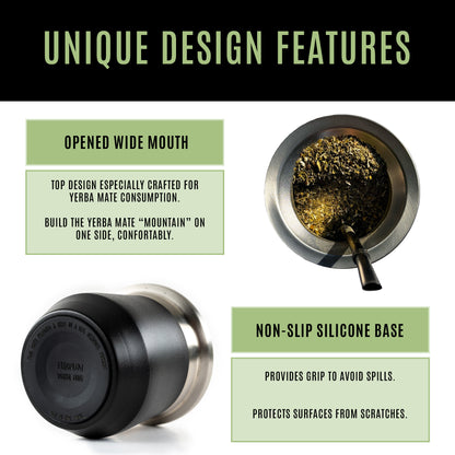 MADFLOW Midnight Black mate cup design features: opened wide mouth and non-slip silicone base